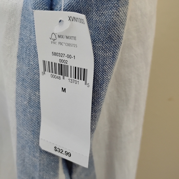 Linen-Blend Striped Popover Tunic | Blue/White | Collared | NWT M - Picture 9 of 9